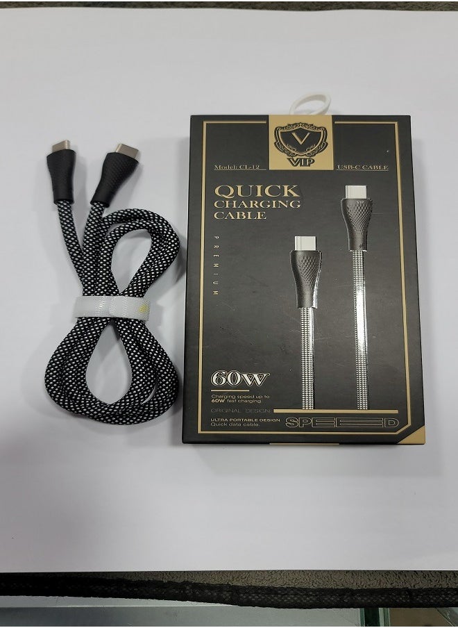 VIP VIP 60W Type-C to Type-C Fast Charging Braided Data Cable for iPhone 15-15 Pro Max - 1M  - Image 1