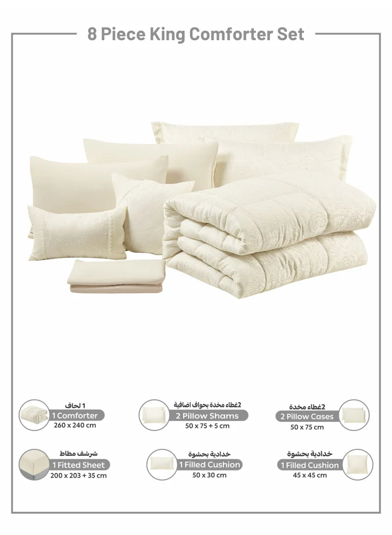 Donetella Luxury 8-Piece Comforter Set – King Size, Poly Jacquard Fabric, Soft 350 GSM Fill – Includes Comforter, Fitted Sheet, Pillowcases, Pillow Shams &amp; Decorative Filled Cushions