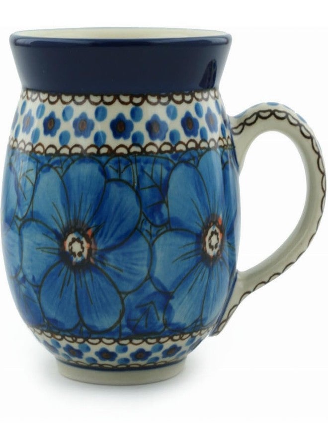 Polmedia Polish Pottery Bubble Mug 12 oz UNIKAT - Cobalt Poppies Pattern Handmade in Boleslawiec Poland by Ceramika Artystyczna + Certificate of Authenticity - Image 1