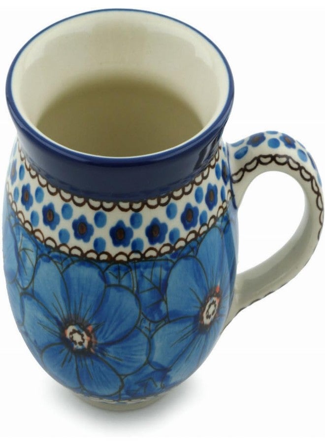 Polmedia Polish Pottery Bubble Mug 12 oz UNIKAT - Cobalt Poppies Pattern Handmade in Boleslawiec Poland by Ceramika Artystyczna + Certificate of Authenticity - Image 4