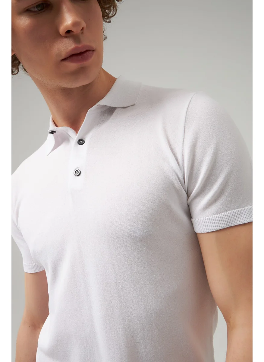 D'S DAMAT Slim Fit White Plain Knitted T-Shirt 0HF069421001M