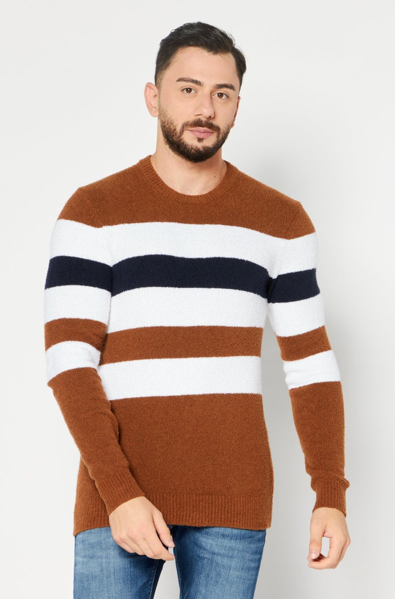 Michael Kors Men Crew Neck Stripe Long Sleeves Sweatshirt, Brown - Image 1