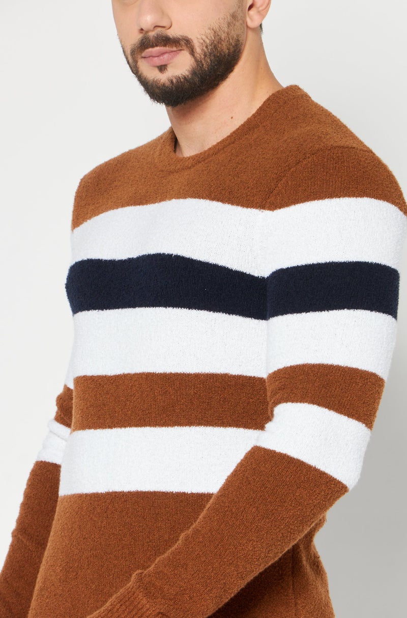 Michael Kors Men Crew Neck Stripe Long Sleeves Sweatshirt, Brown - Image 3
