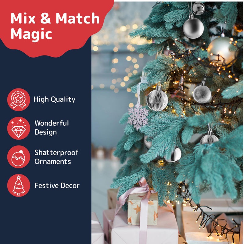 Prextex PREXTEX Christmas Tree Ornaments - Silver Christmas Ball Ornaments Set for Christmas  Holiday  Wreath and Party Decorations (36 pcs - Small  Medium  Large) Shatterproof  - Image 5