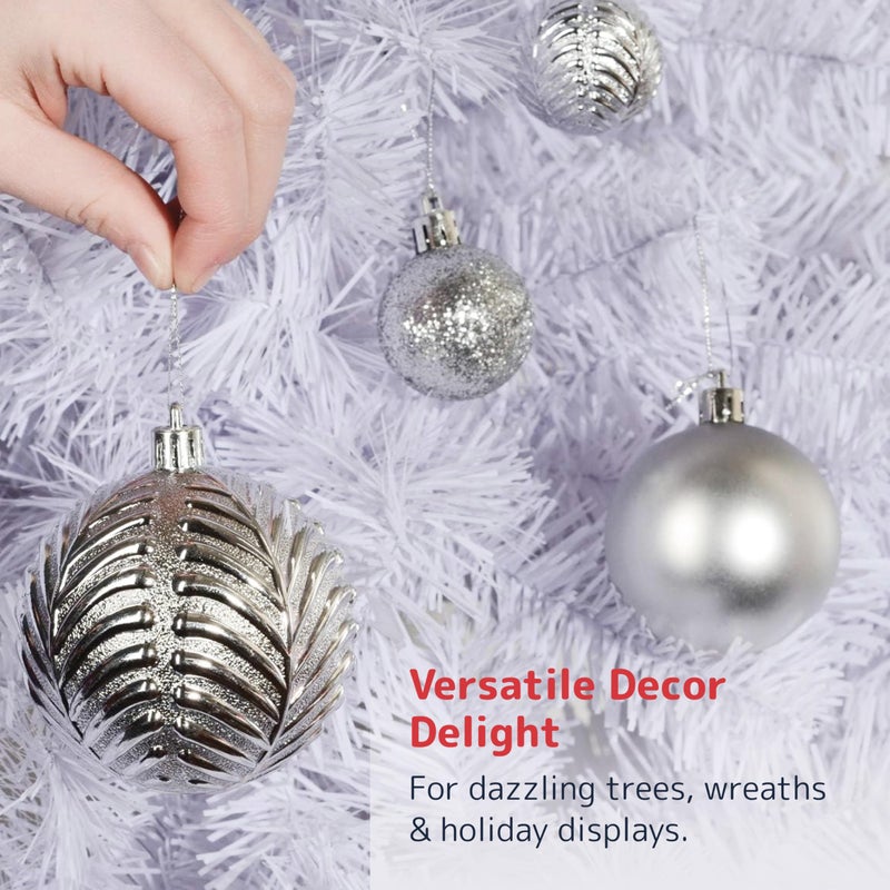 Prextex PREXTEX Christmas Tree Ornaments - Silver Christmas Ball Ornaments Set for Christmas  Holiday  Wreath and Party Decorations (36 pcs - Small  Medium  Large) Shatterproof  - Image 4