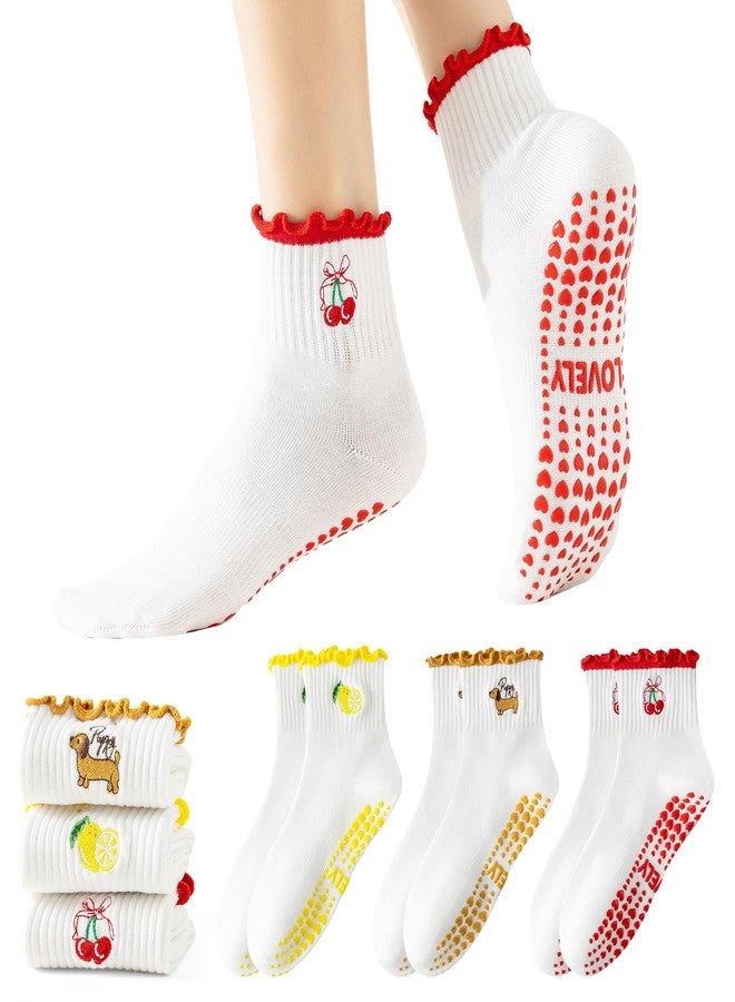 BISOUSOX Pilates Socks Cute Grippy Socks Woman, Ruffle Frilly Grip Ankle Lettuce Dress Yoga Non Slip Sock Size 5 7-9 - Image 1
