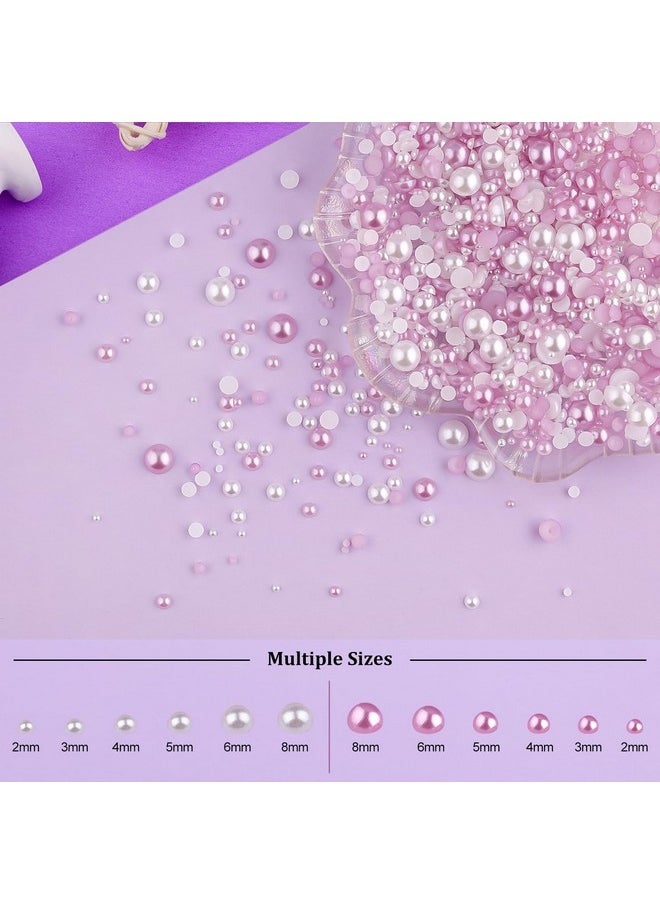 BELLEBOOST 2 Boxes Flat Back Pearls Kit 2 Flatback White&Light Purple Half Round Pearls With Pencil And Tweezer 2-8Mm For Face Makeup And Craft  - Image 3
