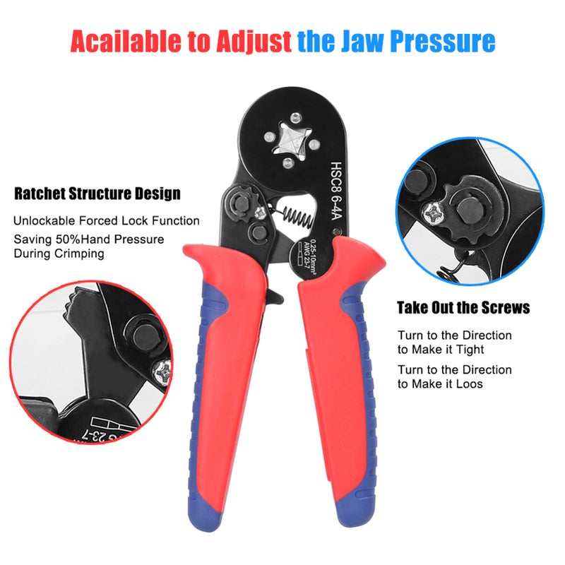 HSC8 6-4 0.25-10m㎡ AWG23-7 Ferrule Crimping Tool Kit High Hardness Crimper Plier - Image 4