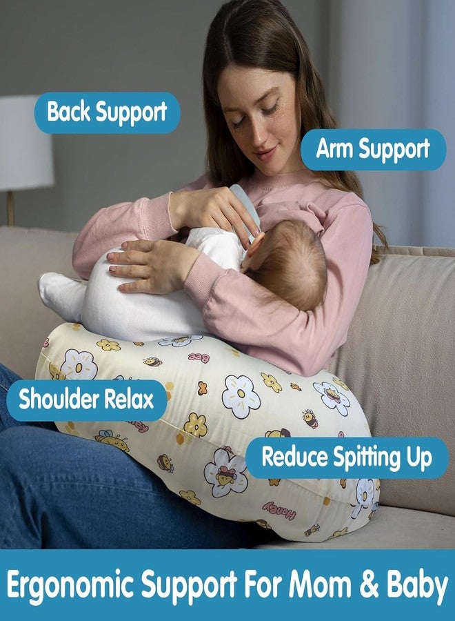 LittleDuds Baby Feeding Pillow for New Born Baby, Breastfeeding & Nursing Pillow with Removable Cover, Infant Support Cushion for 0–24 Months, Tummy Time Pillow | Cottage Care (Honey Bee) - Image 3