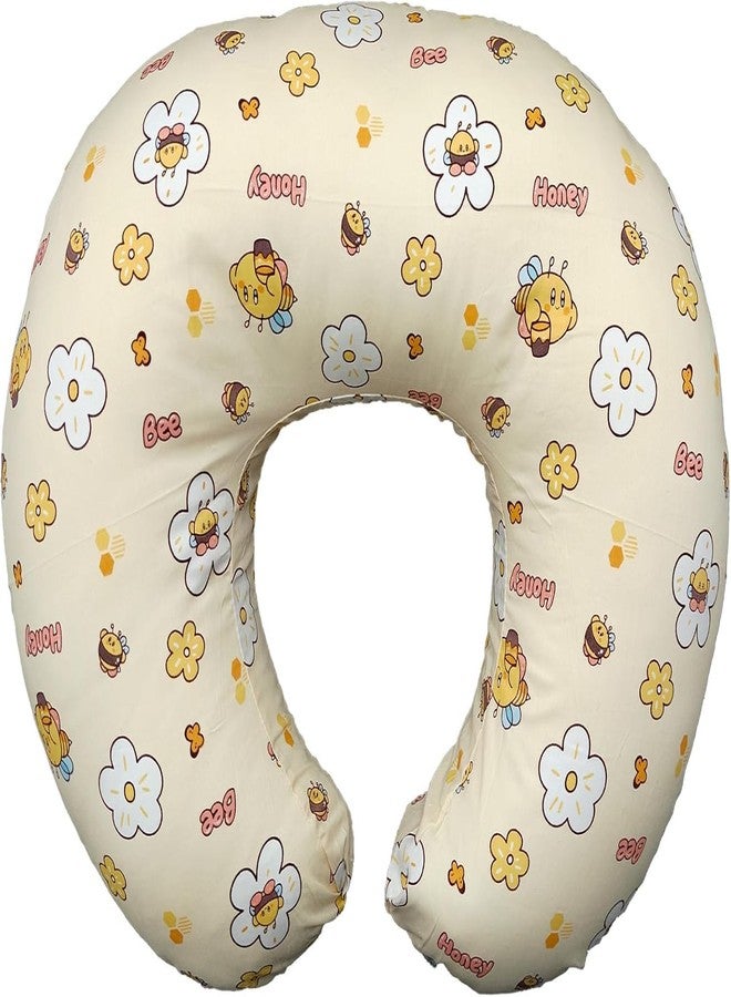 LittleDuds Baby Feeding Pillow for New Born Baby, Breastfeeding & Nursing Pillow with Removable Cover, Infant Support Cushion for 0–24 Months, Tummy Time Pillow | Cottage Care (Honey Bee) - Image 1