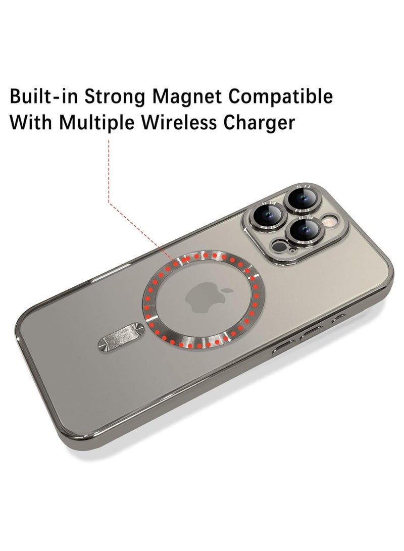 Magnetic Soft Case for iPhone 16 Pro 6.3-Inch, Camera Lens Full Protection, Compatible with MagSafe Wireless Charging, Shockproof Electroplated TPU Phone Cover - Natural Titanium - Image 2