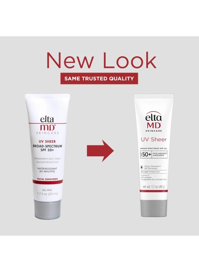 EltaMD UV Sheer Face Sunscreen, SPF 50+ No White Cast Sunscreen for Face and Body, Zinc Oxide Sunscreen Formula - Image 2