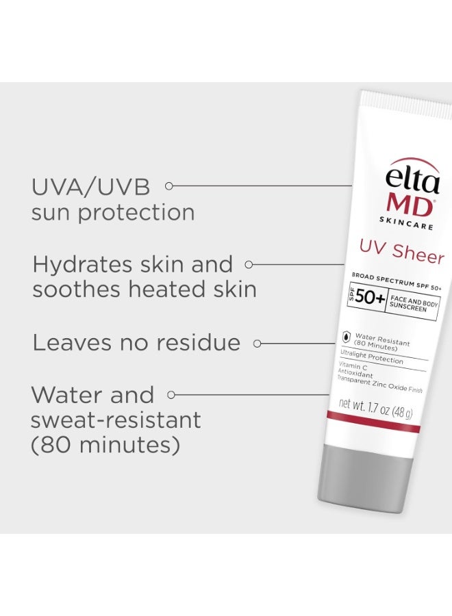 EltaMD UV Sheer Face Sunscreen, SPF 50+ No White Cast Sunscreen for Face and Body, Zinc Oxide Sunscreen Formula - Image 3