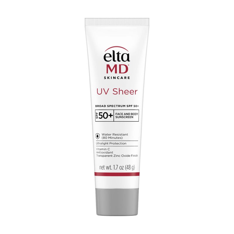 EltaMD واقي الشمس EltaMD UV Sheer Face Sunscreen، عامل حماية من أشعة الشمس SPF 50+ بدون صبغات بيضاء للوجه والجسم، تركيبة واقية من أشعة الشمس من أكسيد الزنك، أنبوب 1.7 أونصة - Image 1
