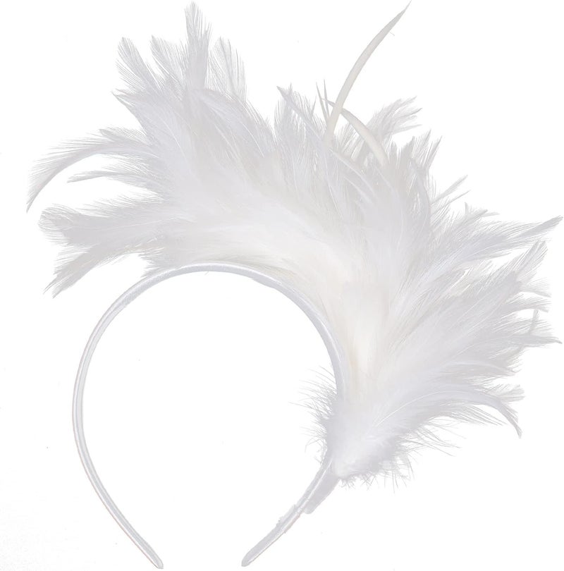 KICOFIT Feathers Headband Masquerade Headpiece for Women Halloween Christmas Party Favor Floral Fascinator Crown (Feather-White, One size) - Image 2