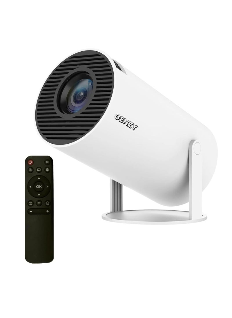 Genzy Mini Projector PRO with WiFi & Bluetooth, Ultra HD 4K Display, Smart Support Portable Projector, with Remote and Mobile Control, 180 Degree Rotation, Home Cinema, with Android 13 & Built in apps  - Image 1