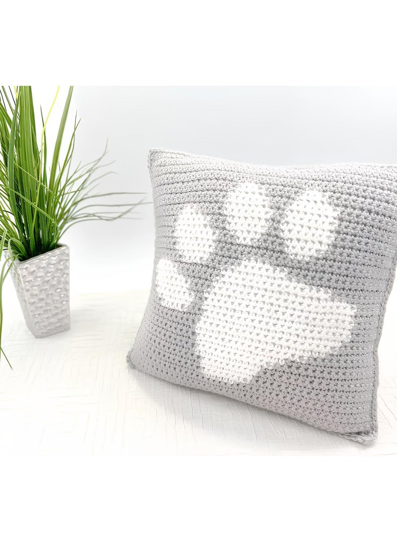Braidise Creations 2 Pcs Cute Paw print knitted crochet Cushion cover with cushion in throw pillow for living room sofa - Image 4