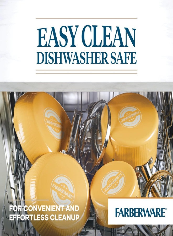Farberware مقلاة فاربر وير ستايل غير لاصقة مع غطاء، آمنة في غسالة الصحون، 3 كوارت - أصفر - Image 3