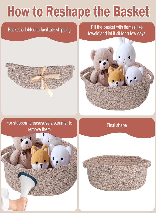 LWYMX Small Basket with Gift Bags and Ribbons，Small Woven Basket Cute Oval Cotton Rope Gifts with Handle Empty Baby Wicker Storage for Baby Showers Pet Toy Bin (Brown, 1 Pack (12"x 8"x 5")) - Image 5