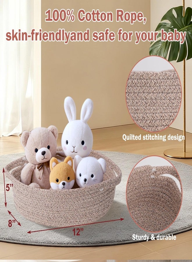 LWYMX Small Basket with Gift Bags and Ribbons，Small Woven Basket Cute Oval Cotton Rope Gifts with Handle Empty Baby Wicker Storage for Baby Showers Pet Toy Bin (Brown, 1 Pack (12"x 8"x 5")) - Image 3