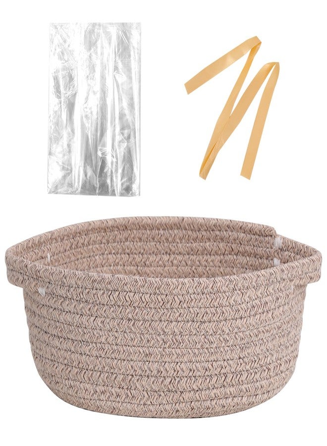 LWYMX Small Basket with Gift Bags and Ribbons，Small Woven Basket Cute Oval Cotton Rope Gifts with Handle Empty Baby Wicker Storage for Baby Showers Pet Toy Bin (Brown, 1 Pack (12"x 8"x 5")) - Image 1