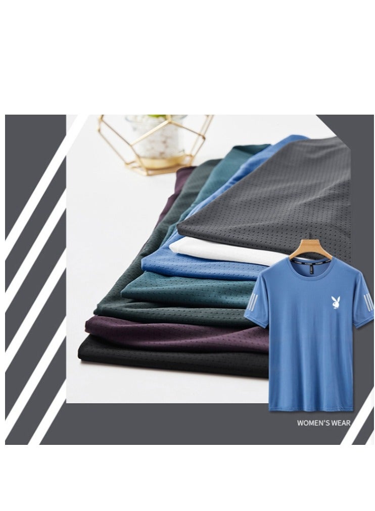 PLAYBOY Men's Ice Silk Sports Quick Drying Short sleeved T-shirt  - Image 2