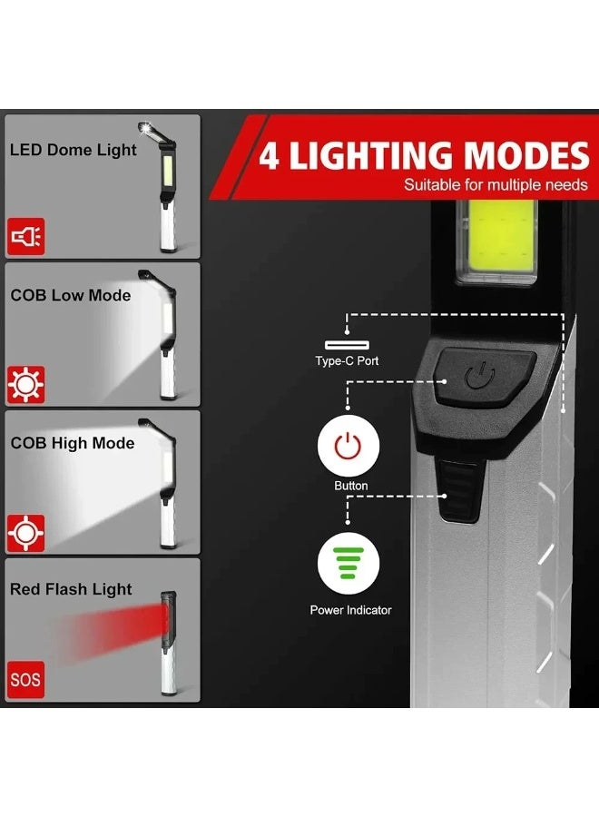 Rechargeable Work Lights, LED Work Light, with Magnetic Base and 360° Rotation Stand, COB Bright Flashlights Inspection Light for Car Repair, Home, Garage, Emergency, BBQ, Camping - Image 3