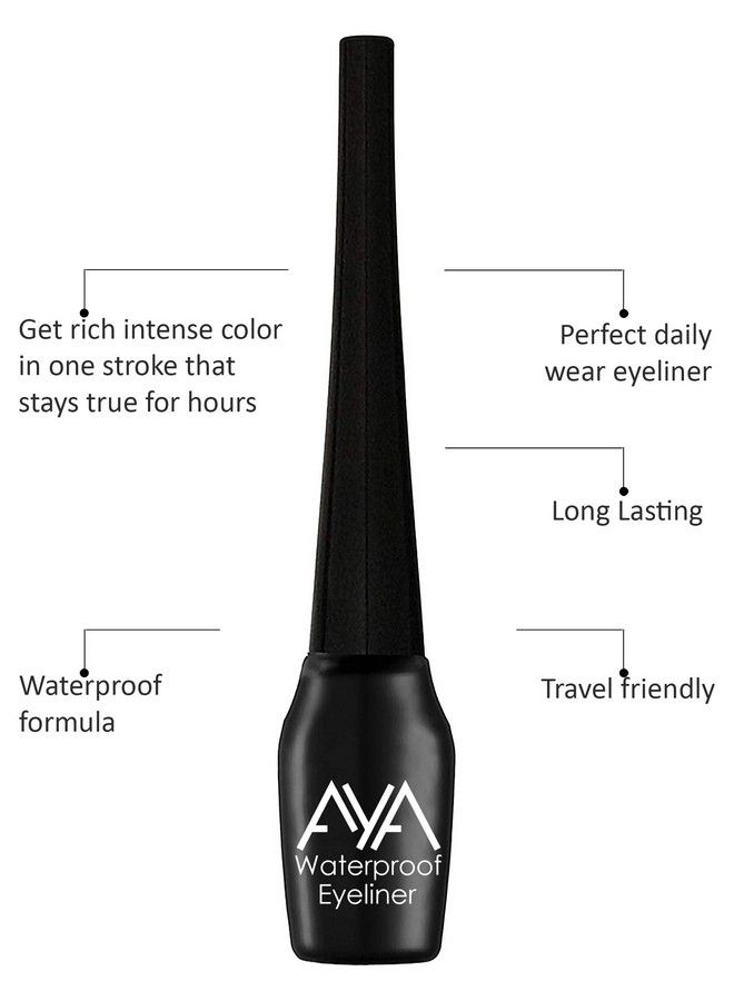 AYA Waterproof Liquid Eyeliner Black + Jet Black Waterproof Kohl Kajal ; Smudge Proof Transfer Proof Eye Liner Kajal For Eye Makeup ; - Image 4