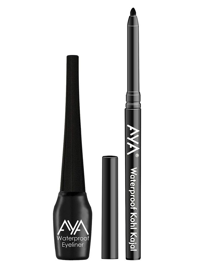 AYA Waterproof Liquid Eyeliner Black + Jet Black Waterproof Kohl Kajal ; Smudge Proof Transfer Proof Eye Liner Kajal For Eye Makeup ; - Image 2