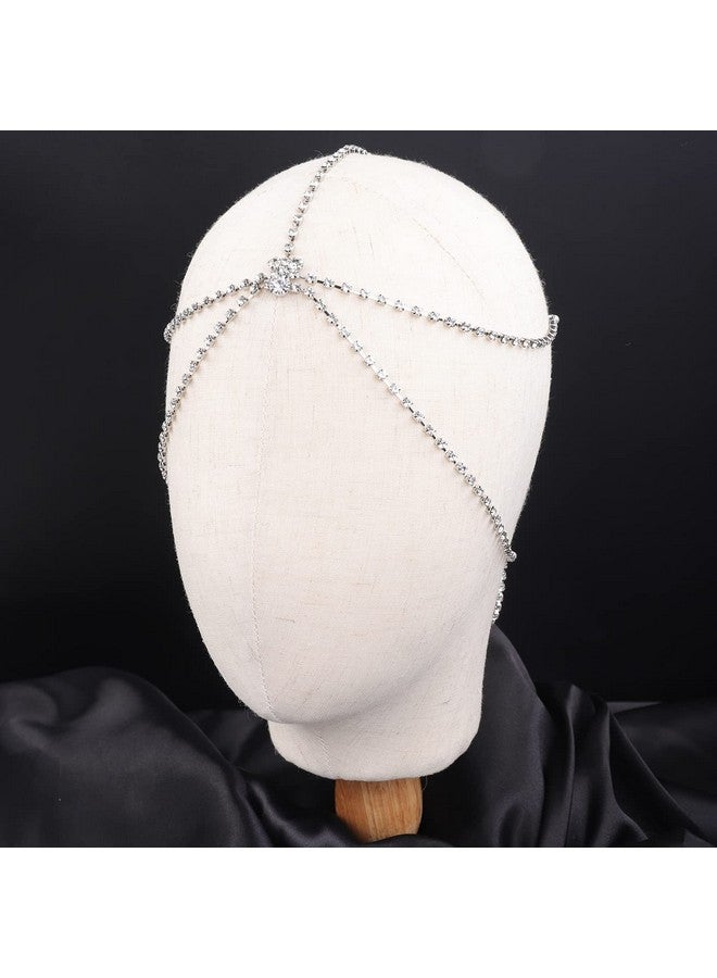 Jumwrit Dainty Layered Rhinestone Head Chain For Teens Bohemian Forehead Bridal Headpiece Wedding Hair Accessories For Women And Girls（Silver） - Image 2