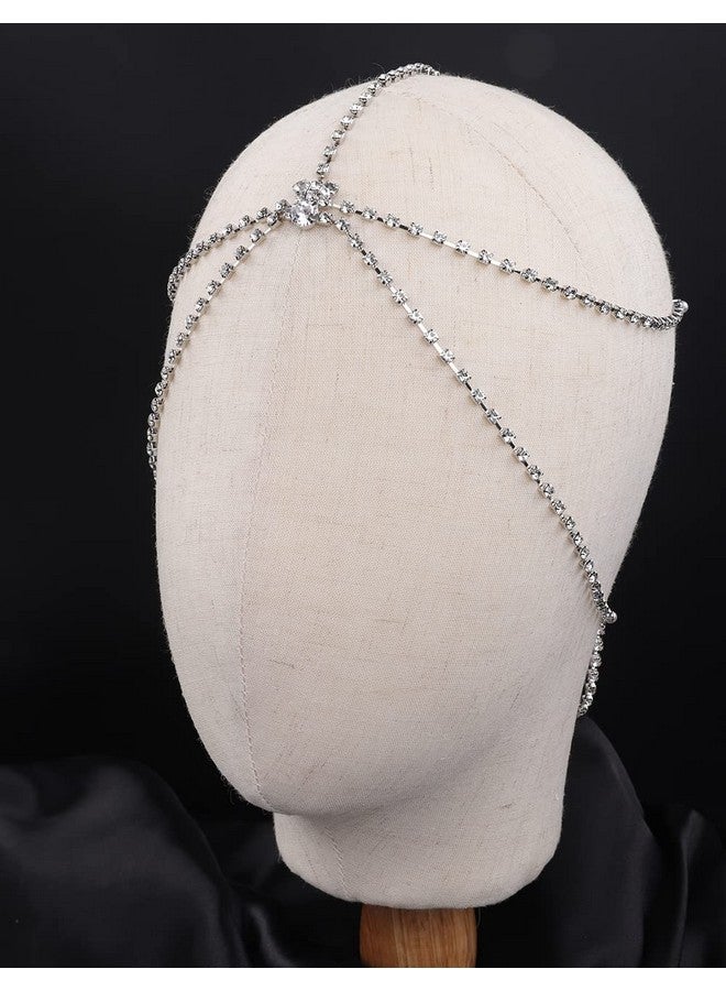 Jumwrit Dainty Layered Rhinestone Head Chain For Teens Bohemian Forehead Bridal Headpiece Wedding Hair Accessories For Women And Girls（Silver） - Image 3