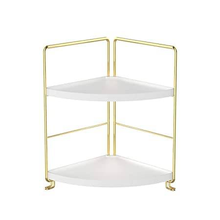 Kitwe منظم زاوية الحمام ذو طبقتين كيتوي، رف تخزين المكياج، صينية تجميل، باللون الذهبي - Image 2