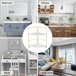 Kitwe منظم زاوية الحمام ذو طبقتين كيتوي، رف تخزين المكياج، صينية تجميل، باللون الذهبي - Image 5