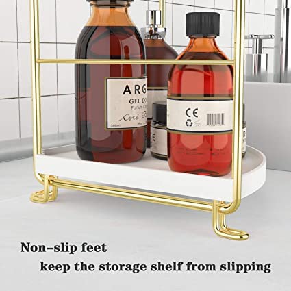 Kitwe منظم زاوية الحمام ذو طبقتين كيتوي، رف تخزين المكياج، صينية تجميل، باللون الذهبي - Image 3