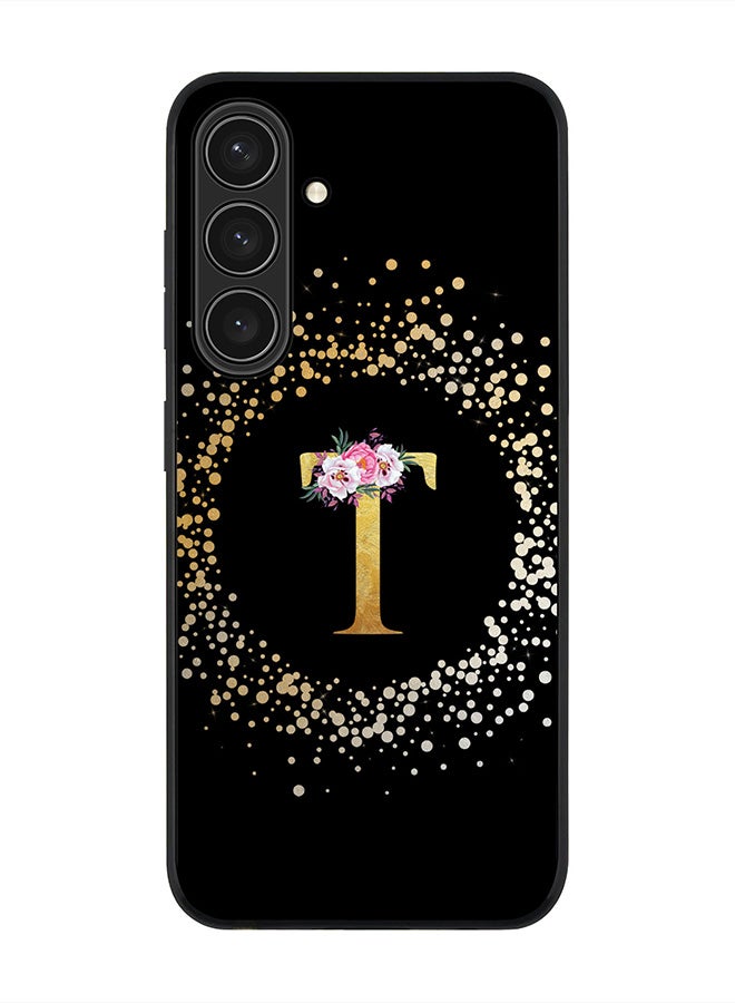 Stylizedd For Samsung Galaxy S25+ / S25 Plus 5G Case,Slim fit Camera Protection, Shockproof Thin Phone cover  - Custom Monogram Floral - T ( Black ) - Image 1
