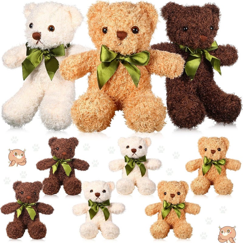 Luckam 9Pcs Plush Bears Bulk, 10 Inch Small Plush Bear Stuffed Bears with Bow Tie Bear Toys for Birthday Baby Shower Party Favor Gift - Image 1
