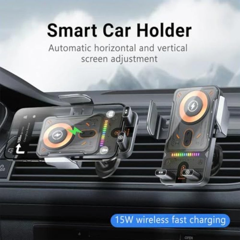 Wireless Charging Car Phone Mount, 2026 New Cool Car Wireless Fast Charging Holder, Motorized 90° Rotating Wireless Car Charger Mount, Electric Induction Opening/Closing, for All Smartphones - Image 3