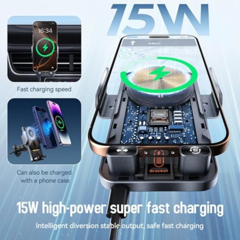 Wireless Charging Car Phone Mount, 2026 New Cool Car Wireless Fast Charging Holder, Motorized 90° Rotating Wireless Car Charger Mount, Electric Induction Opening/Closing, for All Smartphones - Image 4