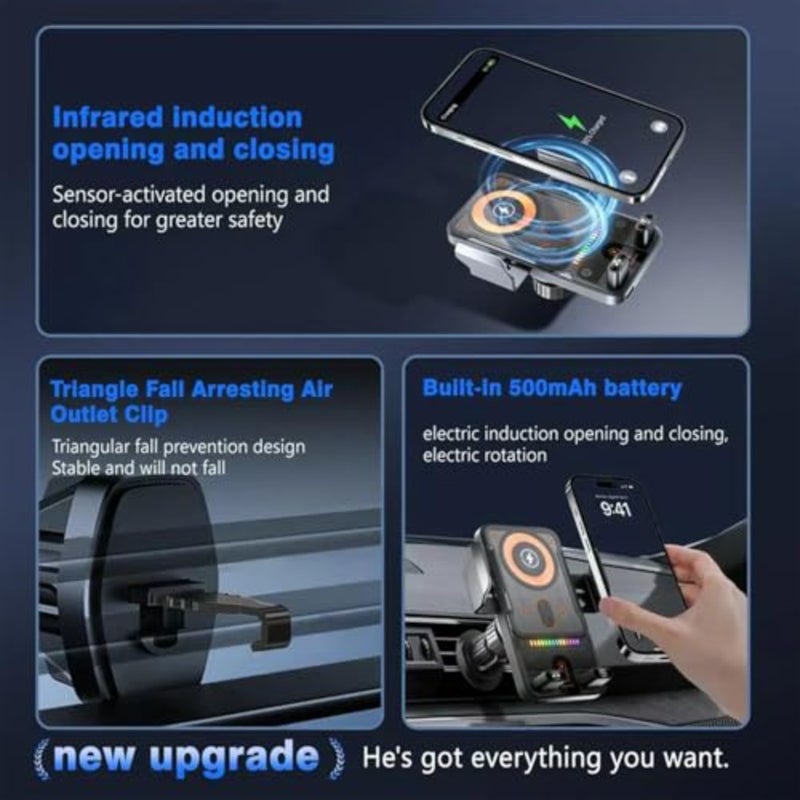 Wireless Charging Car Phone Mount, 2026 New Cool Car Wireless Fast Charging Holder, Motorized 90° Rotating Wireless Car Charger Mount, Electric Induction Opening/Closing, for All Smartphones - Image 5