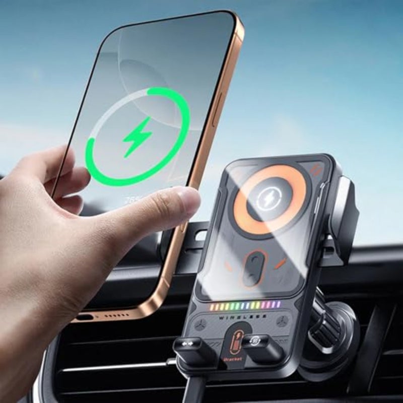 Wireless Charging Car Phone Mount, 2026 New Cool Car Wireless Fast Charging Holder, Motorized 90° Rotating Wireless Car Charger Mount, Electric Induction Opening/Closing, for All Smartphones - Image 2