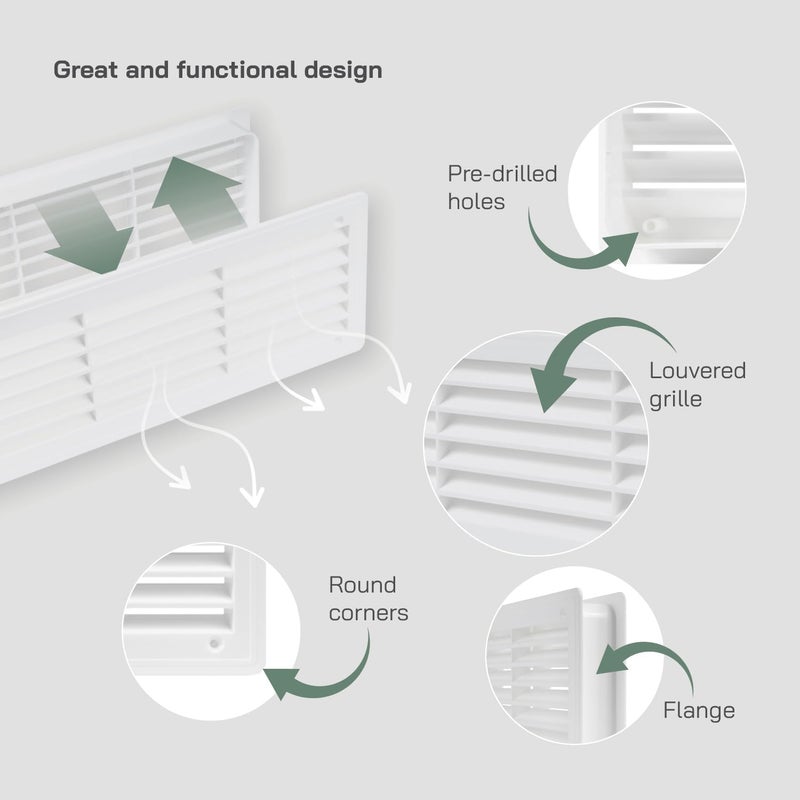 Vent Systems 18" x 5" Door Air Register - Two-Sided Louvers - Ventilation Grille - Indoor Vent Grates for Bathroom, Cabinet, Garage - Through The Door Cover, White - Image 3