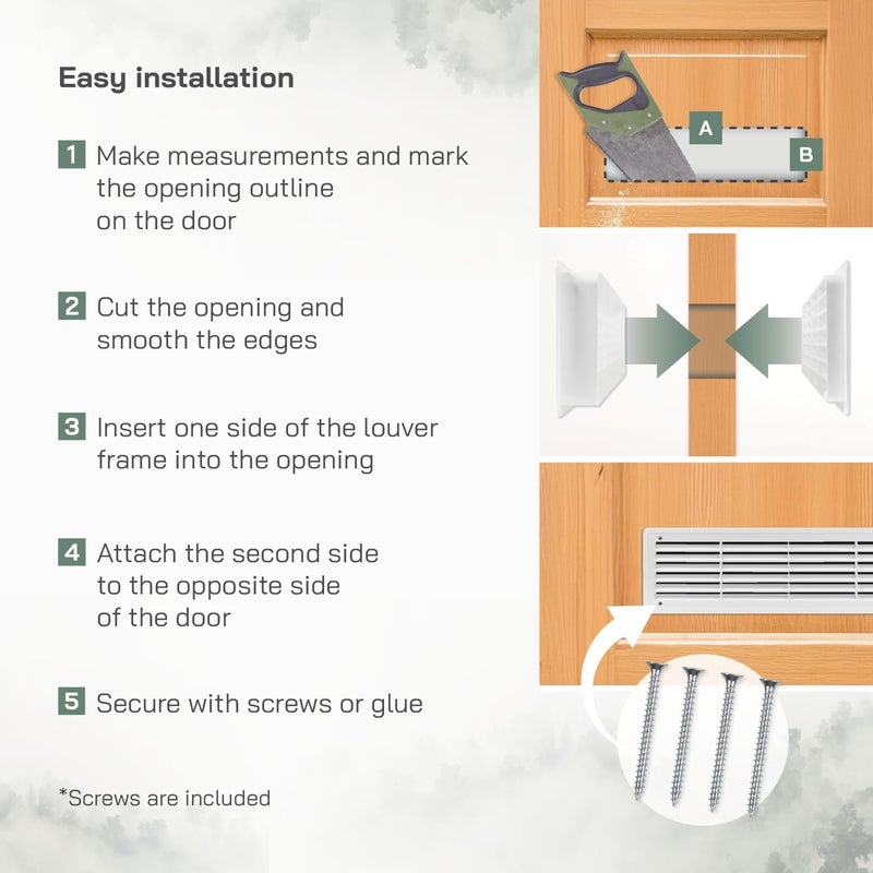 Vent Systems 18" x 5" Door Air Register - Two-Sided Louvers - Ventilation Grille - Indoor Vent Grates for Bathroom, Cabinet, Garage - Through The Door Cover, White - Image 5