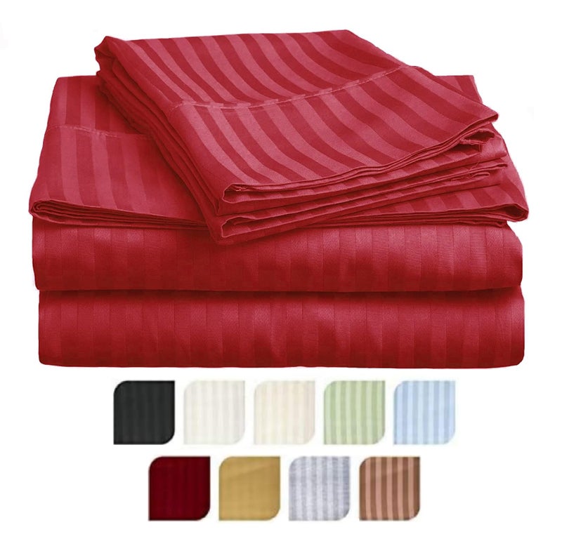Sofrito Bed Sheet Glace Cotton Striped – 300 TC – Super King (108"x108") – with 2 Pillow Cover | Ideal for Hospitals, Clinics, Hostels, PGs, Hotels & Guest Houses | Crimson Red - Image 1