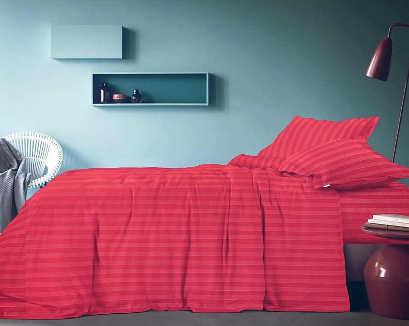Sofrito Bed Sheet Glace Cotton Striped – 300 TC – Super King (108"x108") – with 2 Pillow Cover | Ideal for Hospitals, Clinics, Hostels, PGs, Hotels & Guest Houses | Crimson Red - Image 5