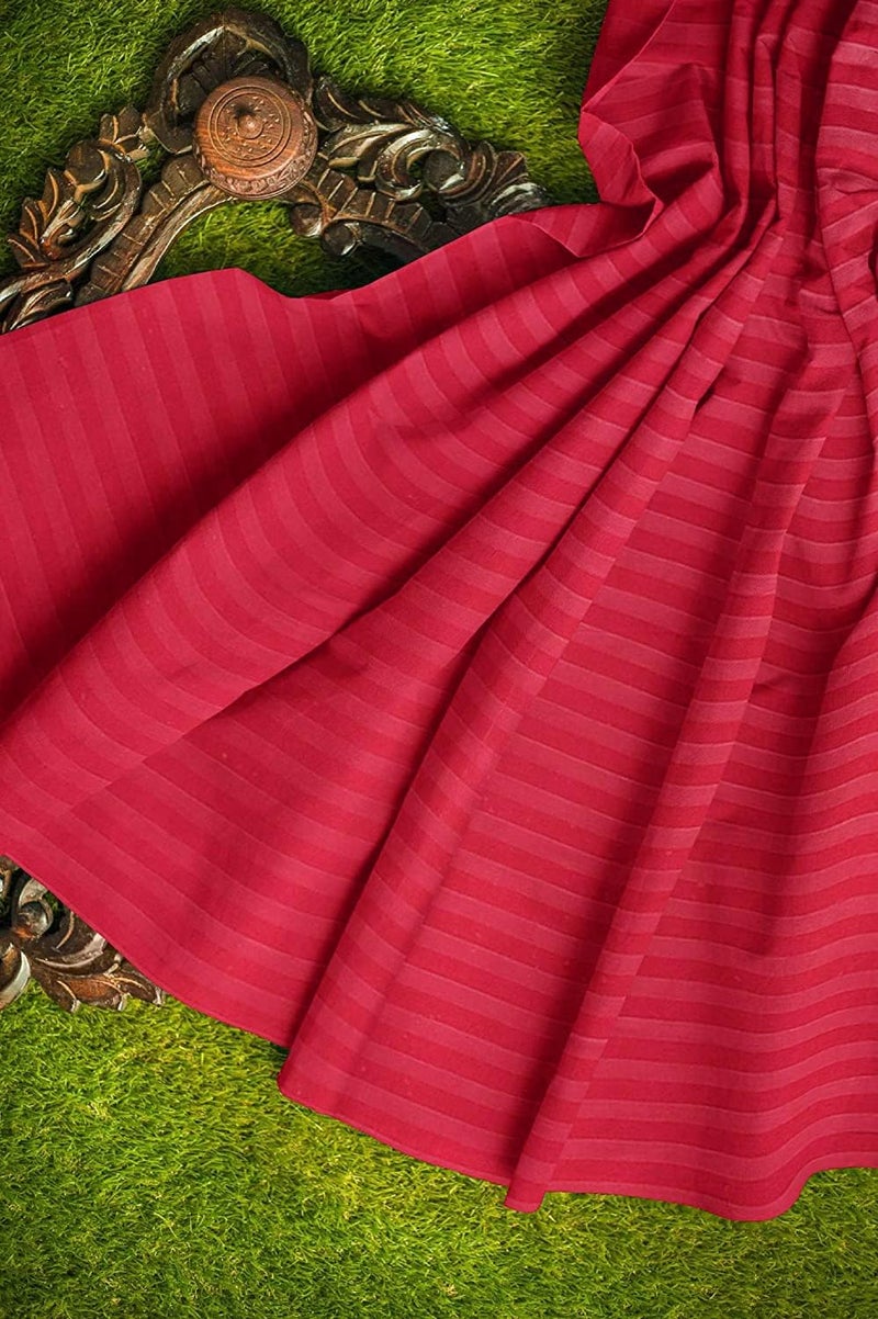 Sofrito Bed Sheet Glace Cotton Striped – 300 TC – Super King (108"x108") – with 2 Pillow Cover | Ideal for Hospitals, Clinics, Hostels, PGs, Hotels & Guest Houses | Crimson Red - Image 4