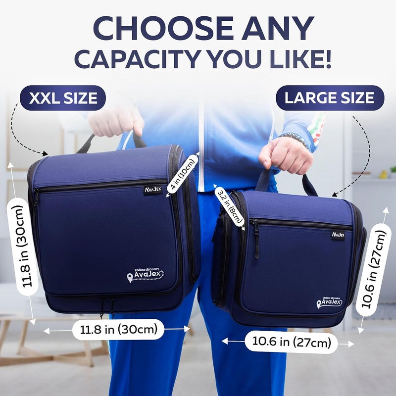 AvaJex Premium Hanging Travel Toiletry Wash Bag for Men and Women - Large Toiletry Organizer - Waterproof Hygiene Bag with Metal Swivel Hook, YKK Zippers and 19 Compartments for Toiletries, Makeup, Cosmetics - Image 4