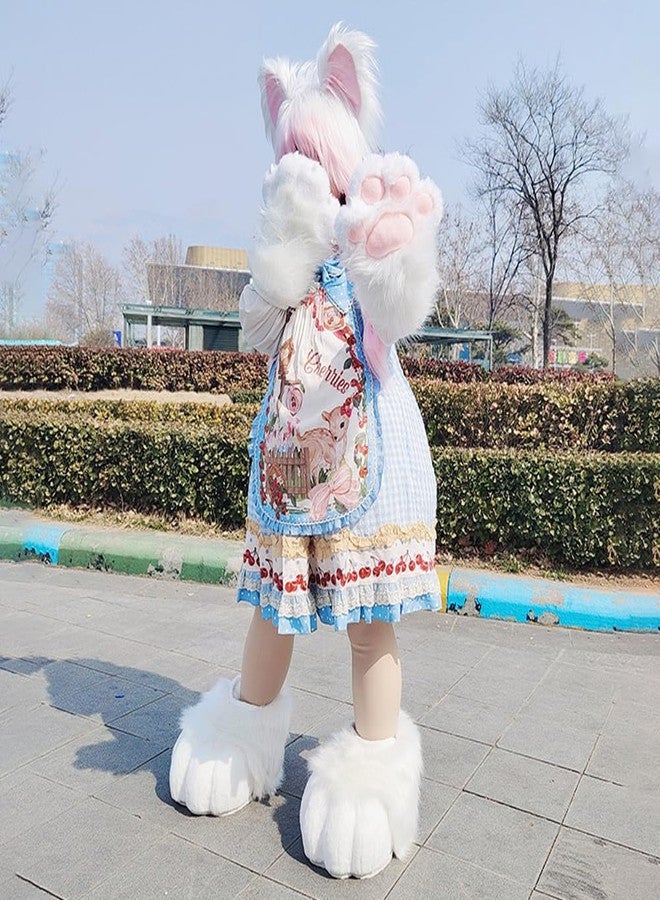 JUNBOON Cute Plush Cat Hat Fluffy Ear Headwear Winter Warm Earmuffs Head Mask Halloween Cosplay Accessory - Image 4