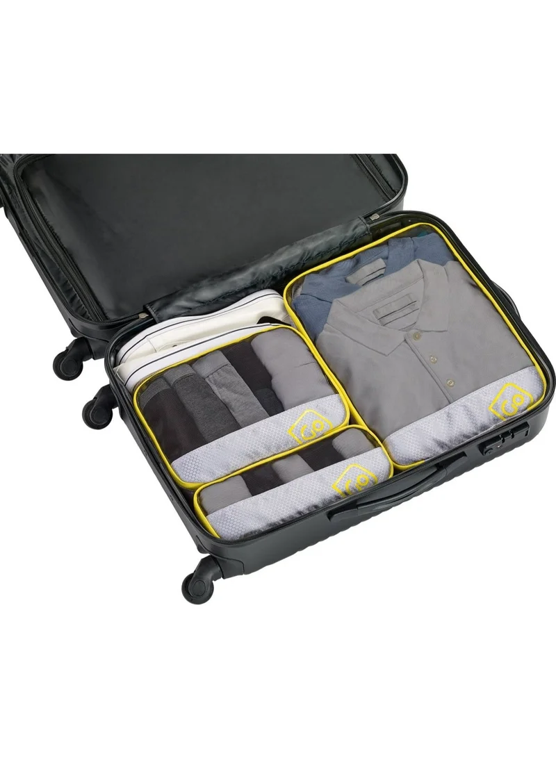 جو ترافيل طقم مكعبات تنظيم الأمتعة GO Triple Packing Cubes GO286.101 باللون الأصفر، مكون من 3 قطع مع شبكة قابلة للتهوية