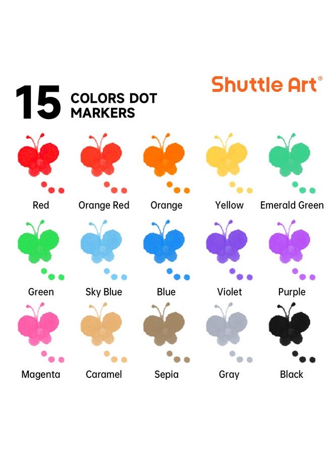 Shuttle Art Dot Markers, 15 Colors Washable Dot Markers for Toddlers,Bingo Daubers Supplies for Kids Preschool Children, Non Toxic Water-Based Bingo Daubers - Image 2