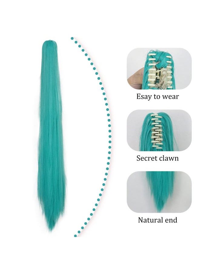 JoneTing - 120CM/47inches Green Wigs【+Hair Cap】 Long Greenish Wig with 2 Ponytails for Women Long Straight Green Wigs with Bangs for Cosplay Wig Synthetic Hair for Halloween Christmas Party - Image 1